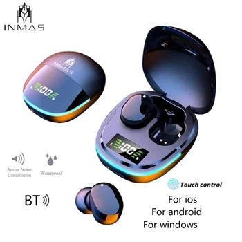 2024 Нови Bluetooth-съвместими слушалки с микрофони, спортни ухото куки, безжични слушалки с led дисплей, стерео слушалки Hi-Fi
