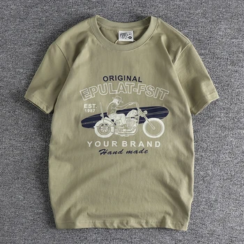 7002 Креативна памучен тениска с принтом мотоциклет, лятна мода, къс ръкав, О-образно деколте, Без всекидневни основен пуловер, потник, градинска облекло, тениски