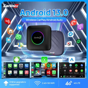 Android13 Carlinkit Carplay Ai Tv Box Plus Led Безжичен Carplay 128 GB 8-Ядрен Безжичен Android Auto 4G Tv Box за Youtube, Netflix