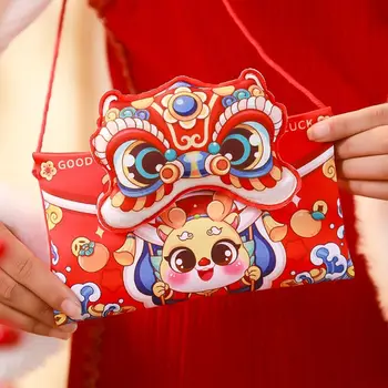 Cartoony китайски дракон, плюшено портфейл за монети, плюшено червено портмоне-талисман на Годината на дракона, честит портфейла на Годината на Китайския дракон