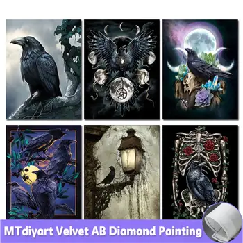 Crow Diamond Painting Art Kit 5D Пълна Диамантена Мозайка Животно кръст Бод Тъмно Готическа Изкуство Кристали Картина Начало Декор на Стените