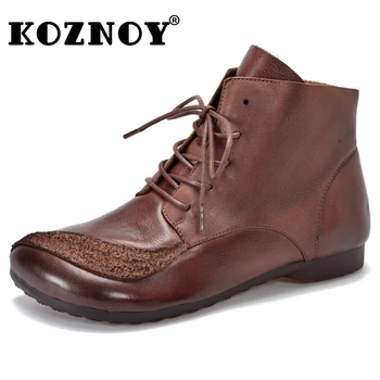 Koznoy/ Обувки до средата на Прасците от Естествена Кожа в Британски стил от Волска кожа, Велур 2 см; Удобни Дамски Ботильоны; Мокасини На Демисезонной Мека Подметка