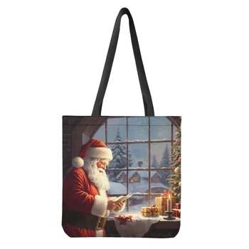 Noisydesigns/ Нова дамски холщовая чанта за пазаруване С Коледа, Чанта с принтом Дядо Коледа на рамото с принтом от двете страни, директна доставка