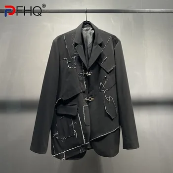 PFHQ 2023 Елегантен Модерен асиметричен мъжки ежедневни костюми, палта, Висококачествен и Стилен изтъркан блейзър, дизайнерски пролетни якета