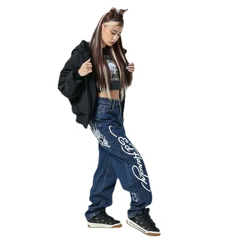 Y2K широки дънки, дамски Harajuku Реколта мъжки женски Градинска мода, хип-хоп с принтом Американски Готически Директни Широки Панталони