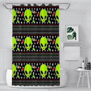 Грозни Коледни Завеси За Душ В Банята Alien ET Space Водоустойчив Вграждане С Дизайн на Аксесоари За Дома