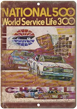 Желязна Боядисване на Метални Стени, Метална Украса 12x8 инча, 1976 National 500 Charlotte Motor Speedway, за Гаража, Домашния Градина, Магазин, Бар