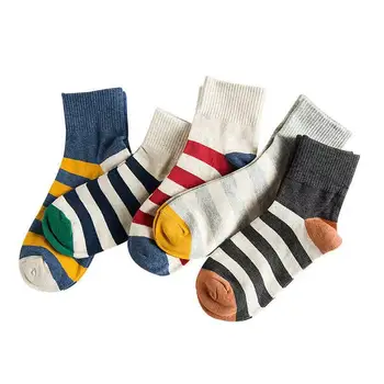 Жените чорапи памучни дишащи дамски чорапи в японската ивица, абсорбиращи потта, дамски чорапи със средна дължина, модерни, универсални чорапи