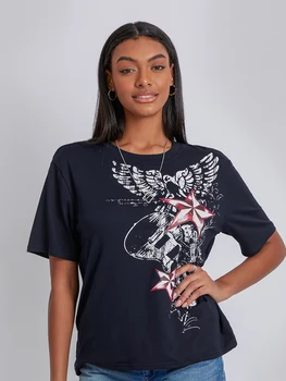 Женска тениска Y2k Фея Гръндж с къс ръкав, реколта тениска с графичен дизайн, естетически облекло в стил готик-гръндж.
