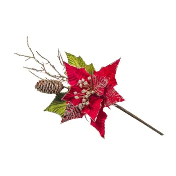 Коледен орнамент, на Бродирани борова шишарка, Златна пудра на прах, Листа, Стъбла, Коледно дърво, Декоративни цветя
