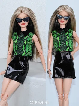 комплект дрехи/ зелен топ + кожена пола/ 30 см стоп-моушън облекло костюм летни дрехи За 1/6 Xinyi FR ST Барби Кукла/ играчка за момичета