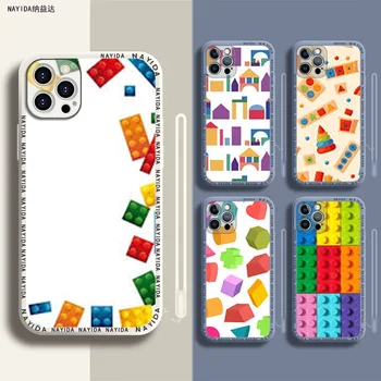 Мек Силиконов Калъф За Телефон iPhone 14 13 11 12 Mini Pro Max XR XS X Син Калъф На съвсем малък Играчка Строителни Блокове на Цветни Сладки