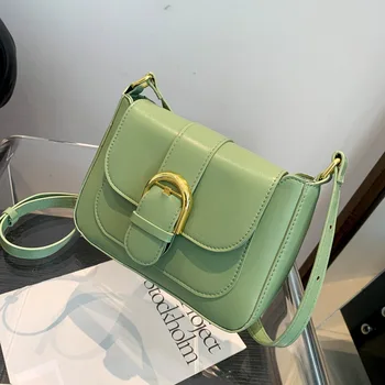 Модерна дамска чанта през рамо, однотонная чанта от изкуствена кожа, реколта чанта-месинджър с капак, универсални модни дамски чанти