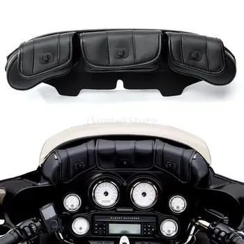 Мотоциклетът чанта за предното стъкло с 3 джобове, подходящ за Harley Touring FLHT 96-13, черен