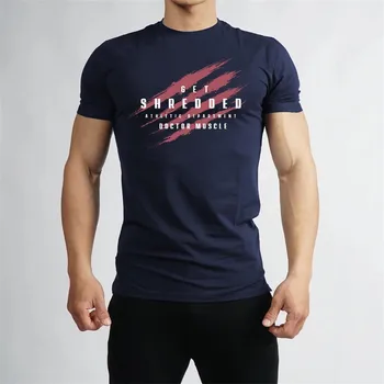 Мъжка спортна тениска с къс ръкав и кръгло деколте, риза за занимания във фитнес залата, реколта тениска с 3D печат