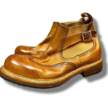 Мъжки кожени обувки на Goodyear от старата выстиранной кожа са ръчно изработени от конска кожа, ежедневни мъжки обувки