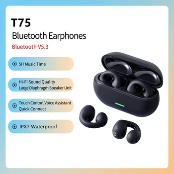НОВИ Безжични Слушалки T75 Стерео Bass Спортни Слушалки Ear-Клип Bluetooth Слушалки с Костна Проводимост Слушалки с Микрофон За Телефон