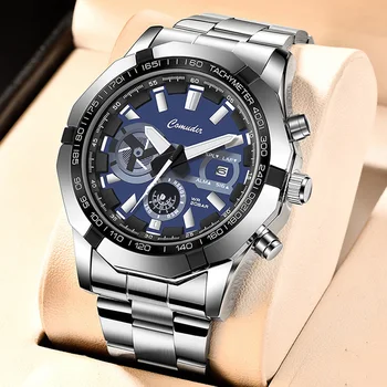 Нови модни мъжки кварцов часовник с календар, водоустойчив светещи тежки часовник с голям циферблат, класически мъжки бизнес-спортни ръчни часовници