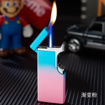 Переключаемая газова запалка с двоен огън, метална течност синьо пламък и надуваема бутановая запалка с открит огън за коледен подарък на мъж