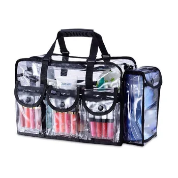 Прозрачен Водоустойчив косметичка от PVC С 4 външни джобове, Просторен пътен органайзер за грим, чанта за съхранение, Прозрачна чанта