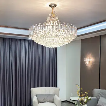 Скандинавска Модерна Таванна Кръгла Околовръстен Благородна Кристален Полилей За всекидневната, Окачена лампа за вътрешен дизайн на хотел