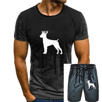 Тениска-Мъжка тениска-Коледен куче с черен елен, Немски shorthaired пойнтер