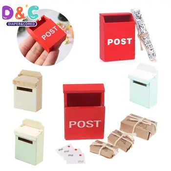 1 комплект 1: 12 Миниатюрни пощенска кутия за куклена къща, червена пощенска кутия с пощенска чанта, пощенска картичка, Страхотна Градинска врата, мебели, декорация за дома, играчки