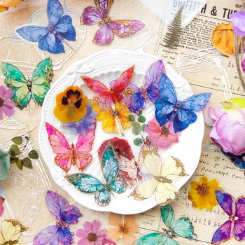 40 бр/пакет Пеперуда с цветя и стикери върху стъклена чиния поздравителна картичка-колаж ръчно изработени, естетически албум за scrapbooking, за да проверите за дневник