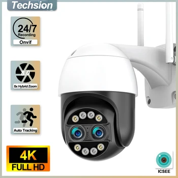 4K 8MP Двоен Обектив 2,8 мм до 12 мм 8-Кратно Увеличение на PTZ WiFi IP Камера 2K 4MP Външен Изкуствен Интелект Проследяване На Човек, 2-Лентов Аудио Камера за Сигурност Умен Дом