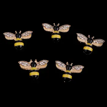 5 броя Копчета за Scrapbooking от сплав във формата на Пчелите с кристали върху плоска обратна страна