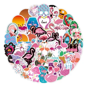 50/100шт Стикер с фламинго, сладки етикети за момичета от анимационен филм 