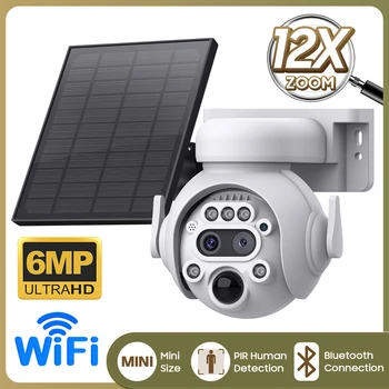 6-Мегапикселов 12-кратно увеличение Bluetooth Слънчевата енергия Безжична Wi-Fi / 4G IP куполна камера за Откриване на хуманоиди с изкуствен интелект Външна аларма WIFI Видеонаблюдение следи бебето