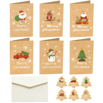 6шт Поздравителна картичка весела Коледа с конвертами, стикери за Коледна елха, подарочными карти Kraft за коледни партита