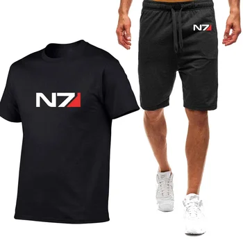 N7 Mass Effect 2024, Летен Нов Брендовый Мъжки комплект от девет цветни шорти с къси ръкави, от висок Клас Просто случаен модерен костюм