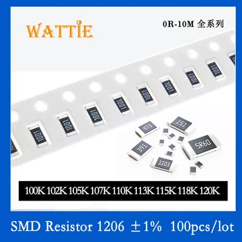 SMD резистор 1206 1% 100K 102K 105K 107K 110К 113K 115K 118K 120 100 бр./лот микросхемные резистори 1/4 W 3,2 мм*1,6 мм