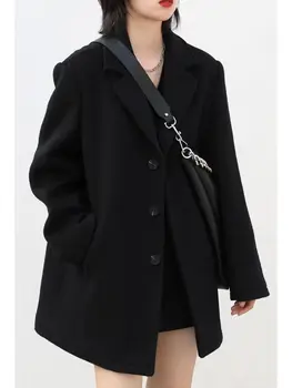 UNXX Женски вълна палто, Черни блейзери, Женски оборудвана однобортный костюм с Измама, Офис дамско яке с дълъг ръкав, Модерни дамски палта