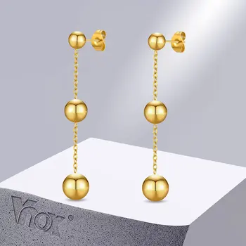 Vnox Луксозни обеци Лъки Beads за жени, противоаллергенные дълги висящи обеци от неръждаема стомана, подаръци майка, приятелка, най-добрата приятелка сестри