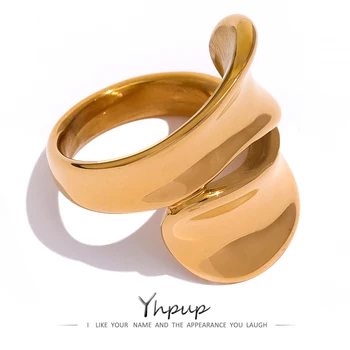 Yhpup Водонепроницаемое златен пръстен от неръждаема стомана за жени с Уникален дизайн Модерен чар, Модни персонализирани украса