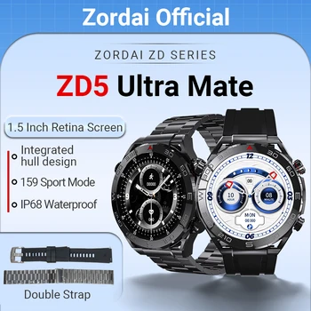 Zordai 2023 ZD5 Ultra Капитан 1,5 Инча 485 * 485 Екран Бизнес Смарт Часовници Мъжки Bluetooth Предизвикателство Два Каишка Умен Часовник От Неръждаема Стомана