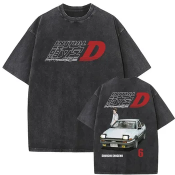 Аниме Drift AE86 Initial D Тениска с графичен принтом Fujiwara Takumi тениска JDM Racing Skyline GTR R34 RX7, мъжки выстиранные реколта тениски