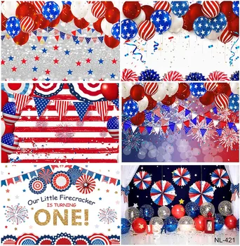 Балони с флага на сащ, звезди, честит рожден Ден, торта, Разделена Фон, фотография, интериор за празник на Душата на детето, шарени фонове