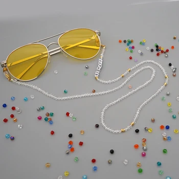 Верижка за очила YASTYT, въжета, изработени от кристал и мъниста, верижки за слънчеви очила с надпис Be Happy, прозрачни мъниста, дантели за украса за очила