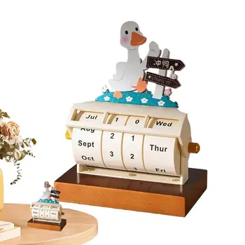 Въртящи Вечен Настолен Календар Дървена Въртящ се календар на 2024 година на Проектиране на кораба-патица Декоративен Настолен Вечен Календар за дома