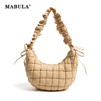 Дамска чанта с подплата от стеганого пух в клетката MABULA, лека плиссированная чанта за рамо, дамска чанта през рамо, водоустойчив найлон женствена чанта