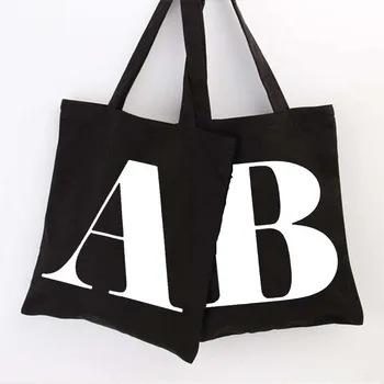 Дамски чанти, тъканно холщовая чанта-тоут с една буква от азбуката на модел, женски еко-торбички за еднократна употреба за покупки през рамо, чанта за книги