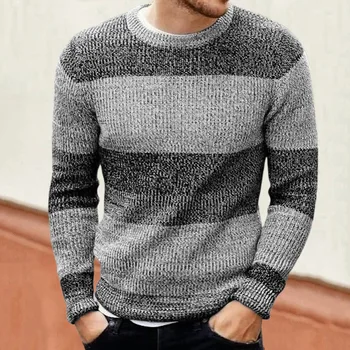 Есен-зима 2023, Нов пуловер в тон, мъжки пуловер с кръгла яка и дълъг ръкав, пуловер за почивка, ежедневна мода