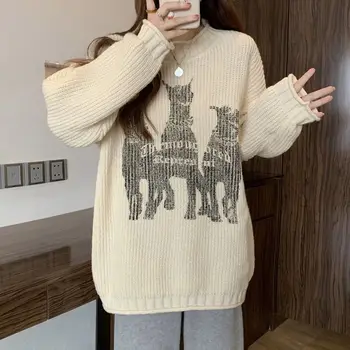 Жена пуловер с дълги ръкави Готика Y2k, сладък котка, есенен пуловер, пуловер, дамски връхни дрехи, възли върховете в стил Харадзюку в Емо стил
