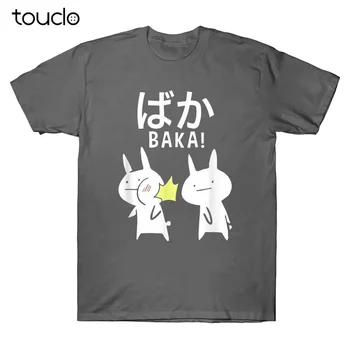 Забавно Аниме Baka Rabbit Шамар Японската Подарък Тениска Мъжки Черни Памучни Ризи Топ унисекс