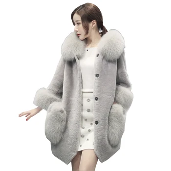 Зимни дамски дрехи 2023 година с голям кожа яка средна дължина, модно палто от изкуствена кожа, новост зимата
