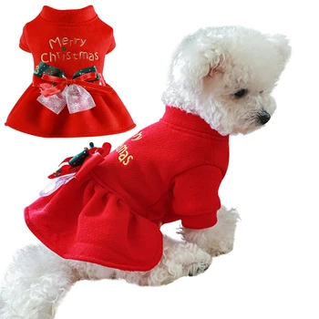 Зимни дрехи за домашни кучета Топло Плюшевое Коледна рокля с лък Пола Качулки Дрехи за кучета Пуловер за малки кучета Облекло Костюм